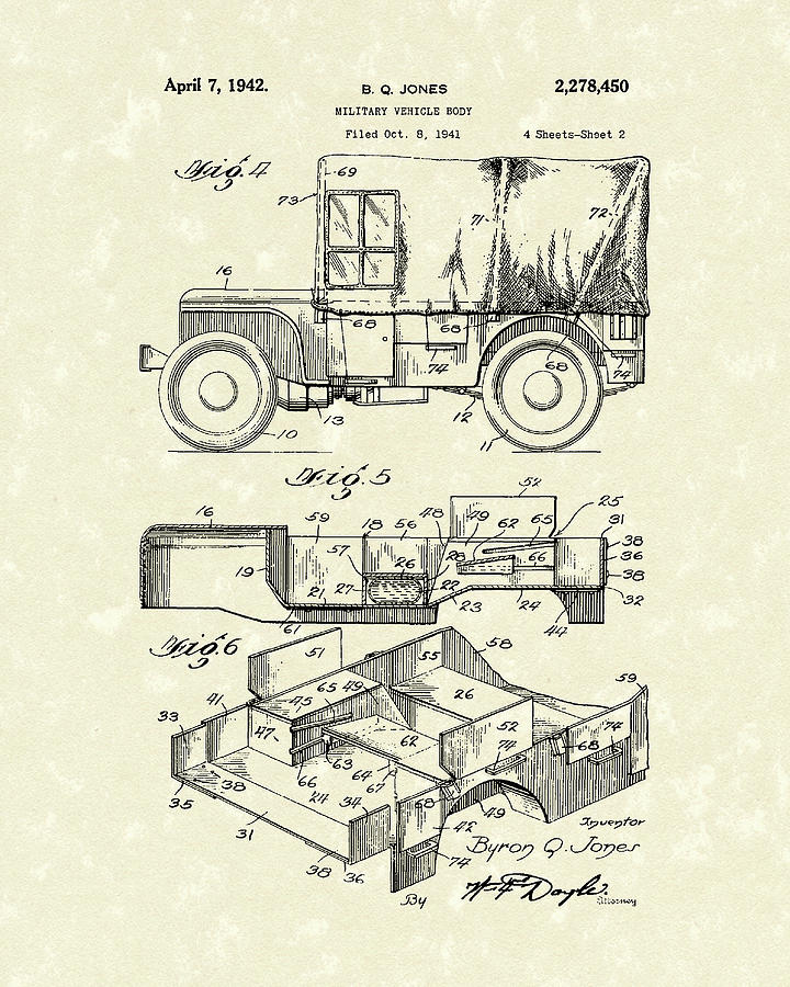 Jones Drawing - Military Vehicle 1942 Patent Art #1 by Prior Art Design