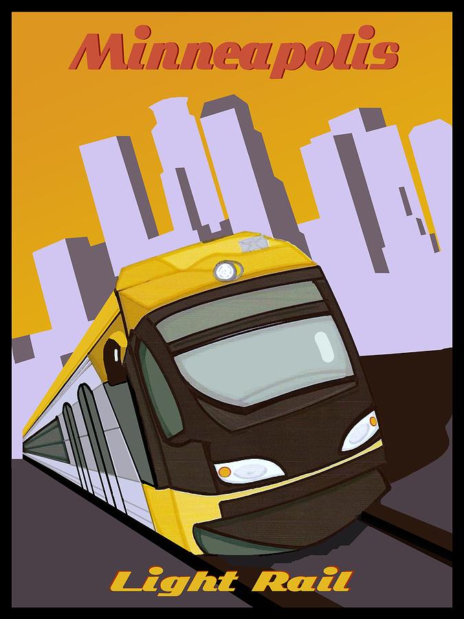 Minneapolis Painting - Minneapolis Light Rail Travel Poster by Jude Labuszewski