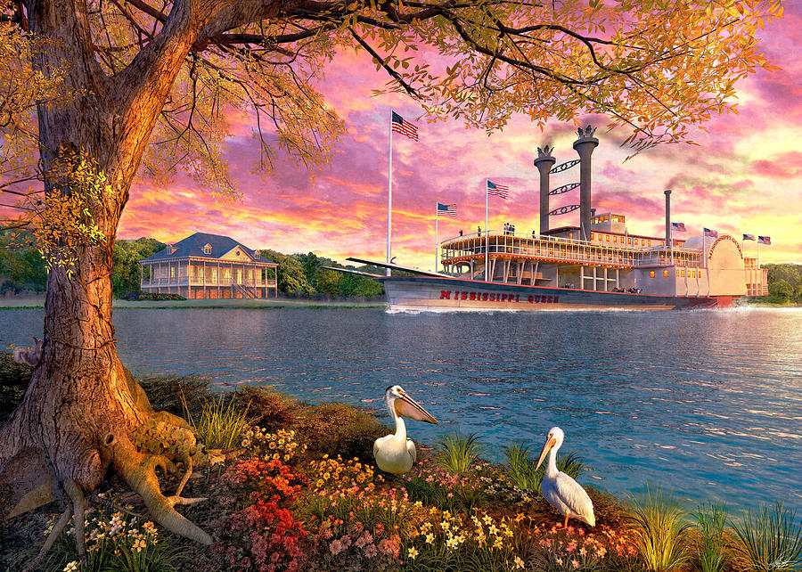 Sunset Painting - Mississippi Queen #1 by Dominic Davison
