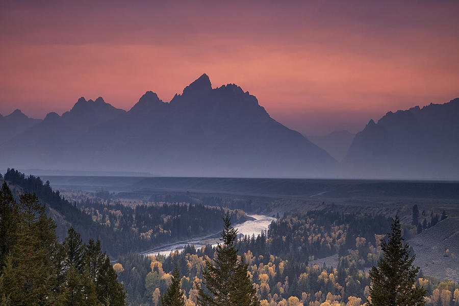 Mountain Photograph - Misty Teton Sunset by Andrew Soundarajan