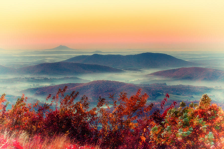 Misty Valley Sunrise - Autumn on the Blue Ridge Parkway #2 Painting by Dan Carmichael