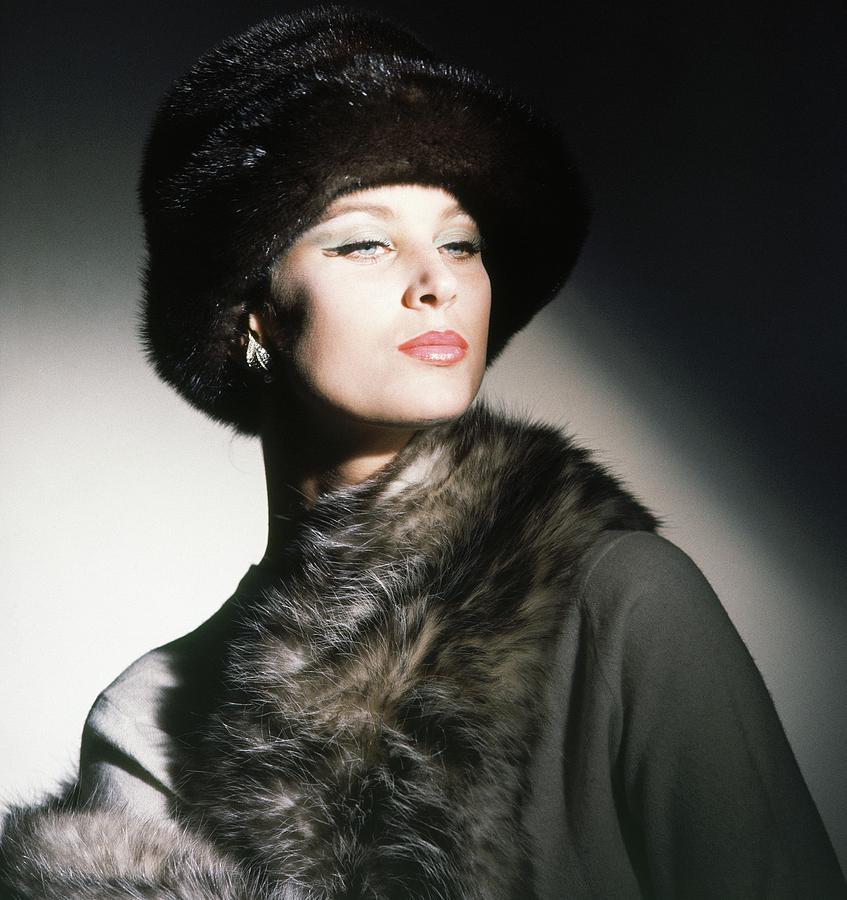 Model Wearing Fur Collar And Hat #1 Photograph by Horst P. Horst
