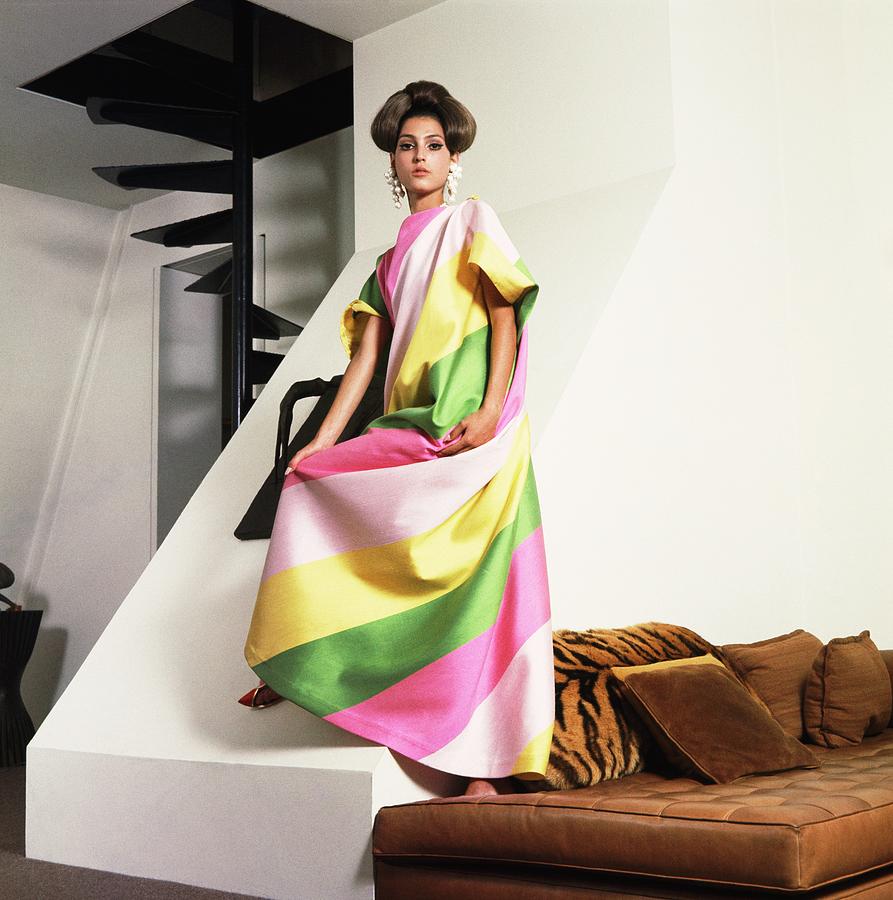 Model Wearing Striped Dress By Lucie Ann #1 Photograph by Horst P. Horst