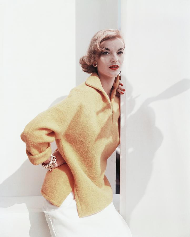 Model Wearing Yellow Sweater Photograph by Horst P. Horst