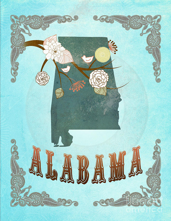 Modern Vintage Alabama State Map Digital Art by Joy House Studio - Fine ...