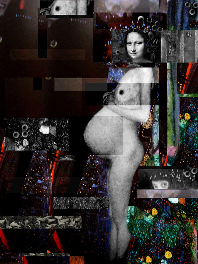 Gustav Klimt Digital Art - Mona Lisa Pregnant Nude #1 by Karine Percheron-Daniels