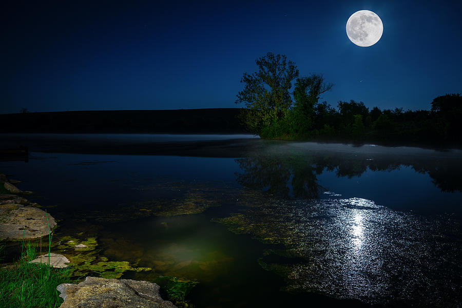 Moon over lake #2 Photograph by Alexey Stiop