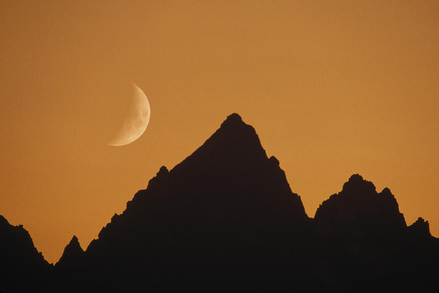 Moon Over Rockies Grand Teton Np #1 Photograph by Gerry Ellis