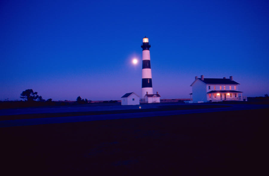 Sunset Photograph - Moonrise Over Bodie Island Lighthouse #1 by Bruce Roberts