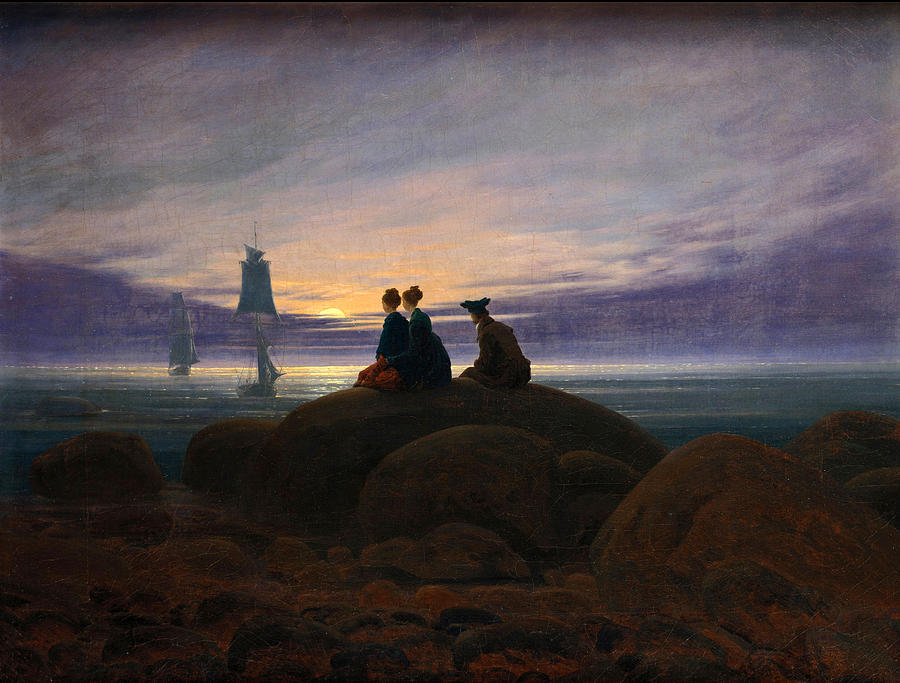 Moonrise over the Sea #7 Painting by Caspar David Friedrich
