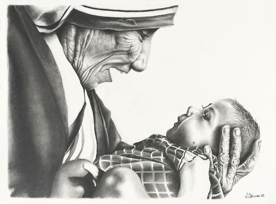 Portrait Drawing - Mother Teresa by Jon Cotroneo