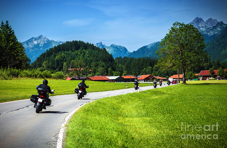 Motorcyclists on mountainous road #1 Photograph by Anna Om