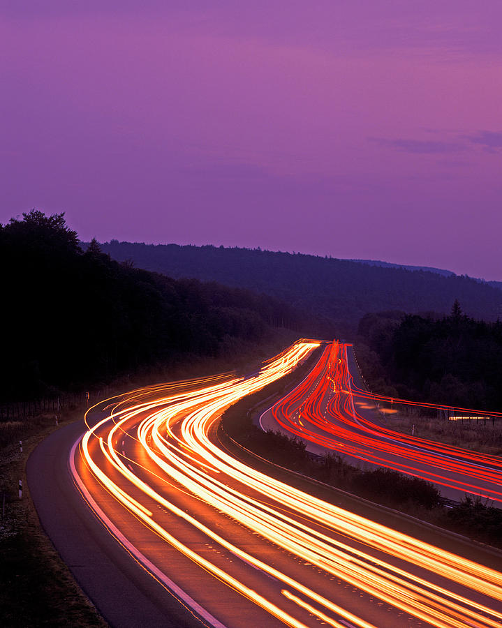 Motorway With Traffic At Dawn #1 Photograph by Hans-peter Merten