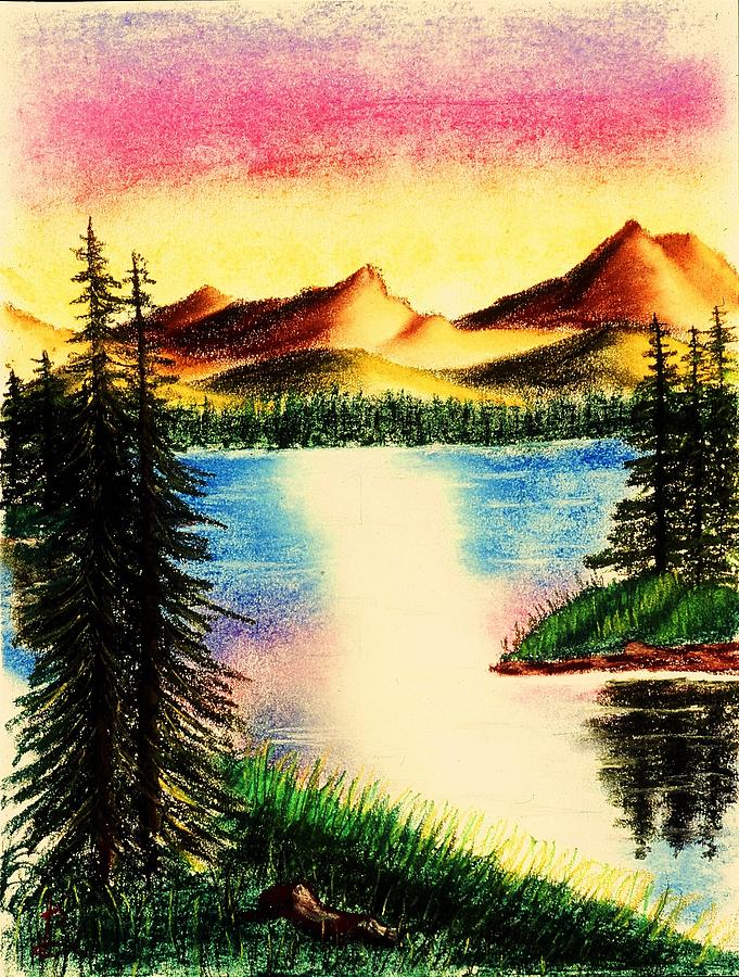 Mountain Lake #1 Drawing by Karen Buford