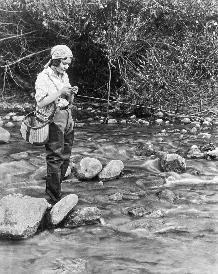 Nature Photograph - Movie Actress Trout Fishing #1 by Underwood Archives