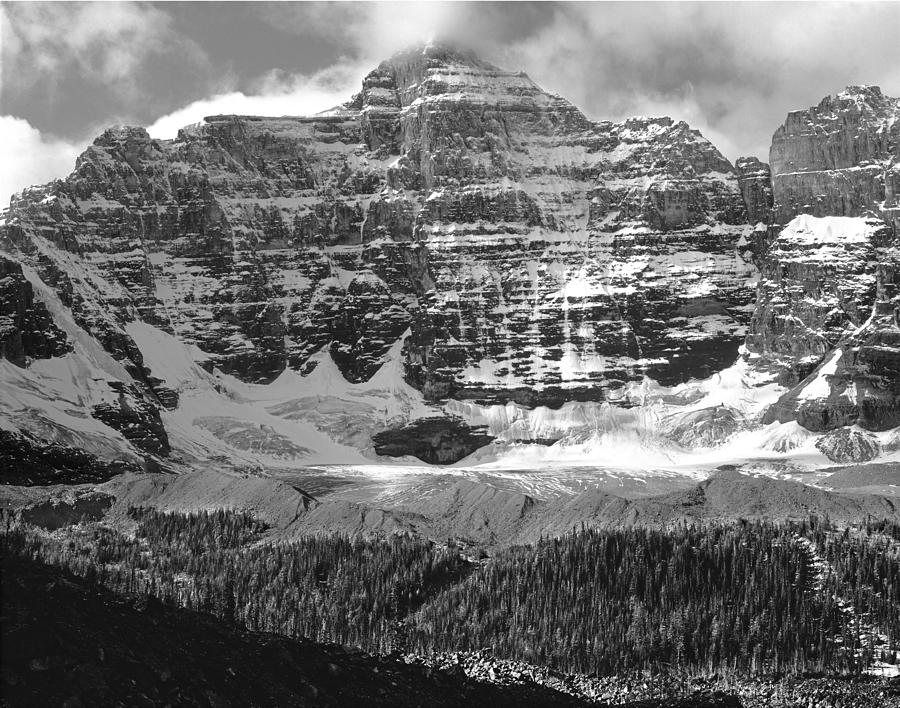 1M3435-BW-Mt. Hungabee and Horseshoe Glacier Photograph by Ed  Cooper Photography