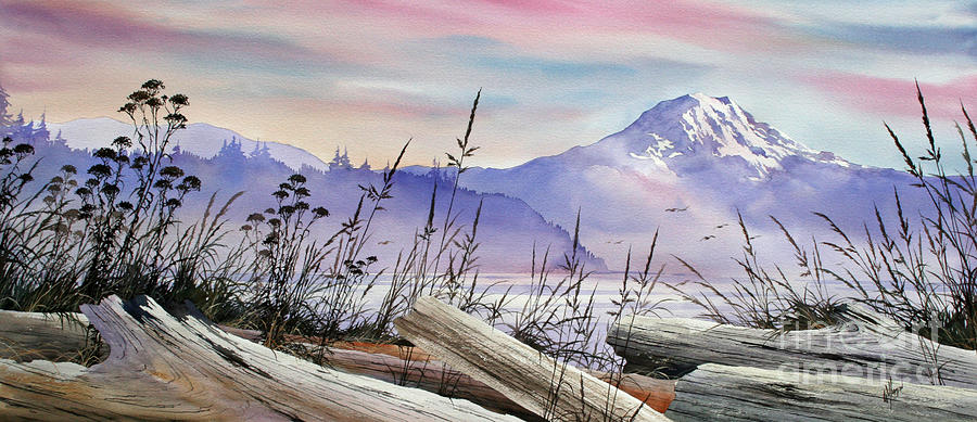 Mt. Rainier Driftwood Shore #1 Painting by James Williamson