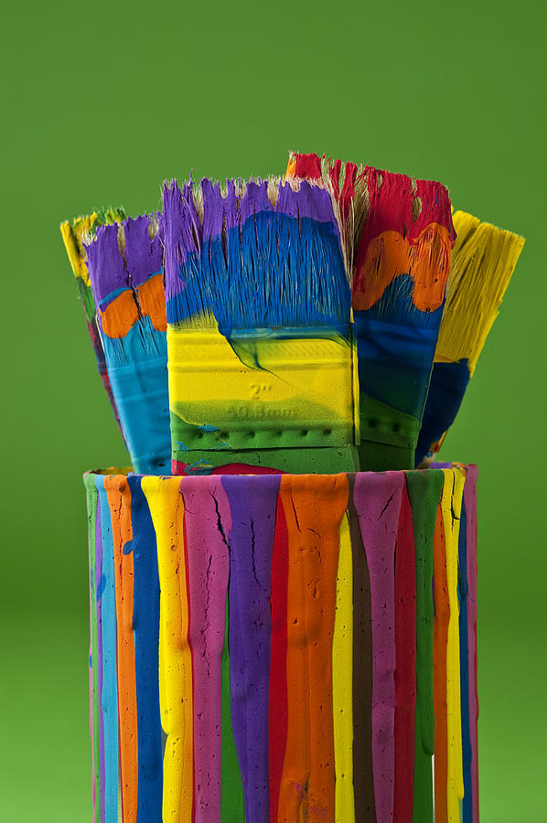 Multicolored paint can with brushes #1 Photograph by Jim Corwin