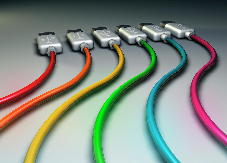 Multicolored Usb Cables In A Row #1 Photograph by Ikon Ikon Images