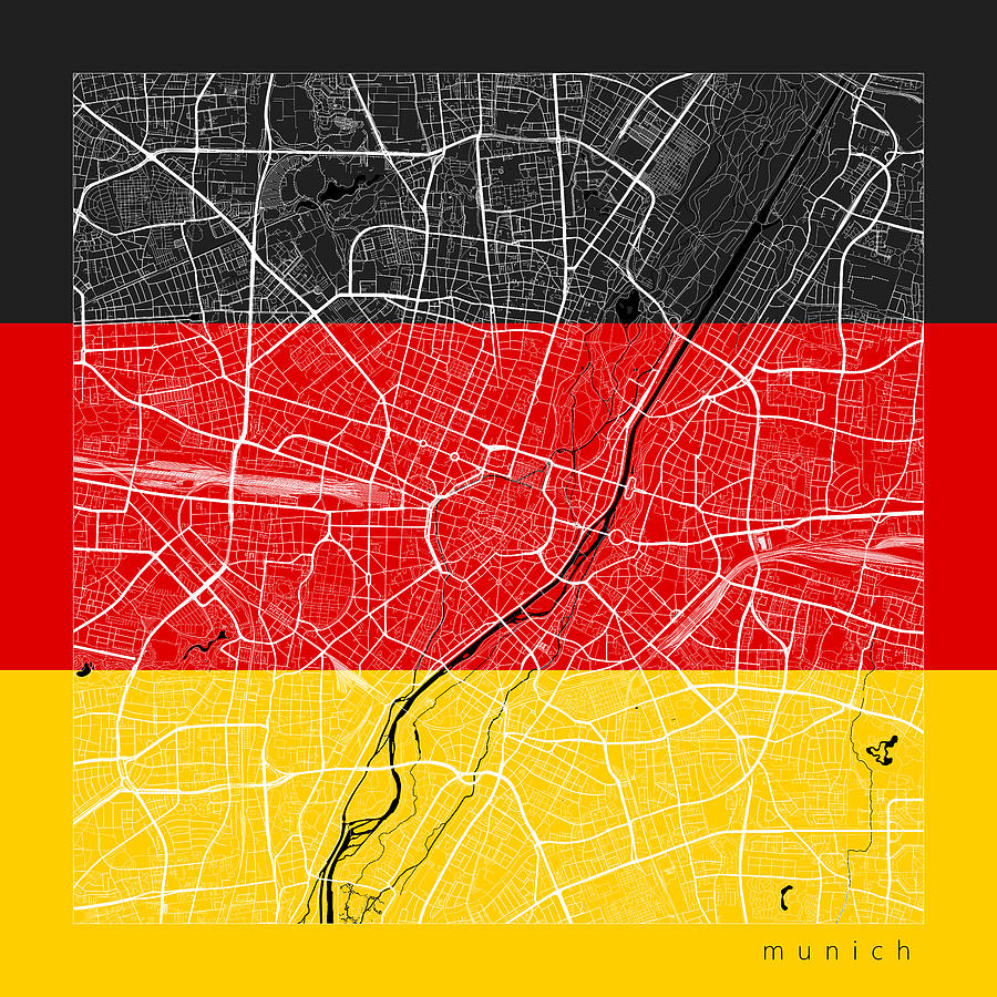 Munich Street Map Munich Germany Road Map Art On Flag Digital Art By Jurq Studio