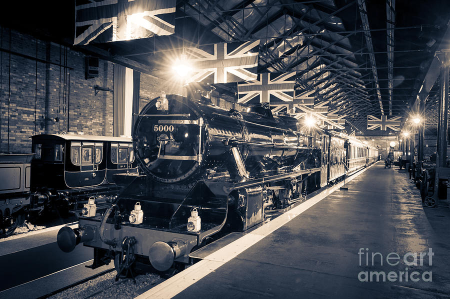 Railway platform with steam locomotive Photograph by Peter Noyce