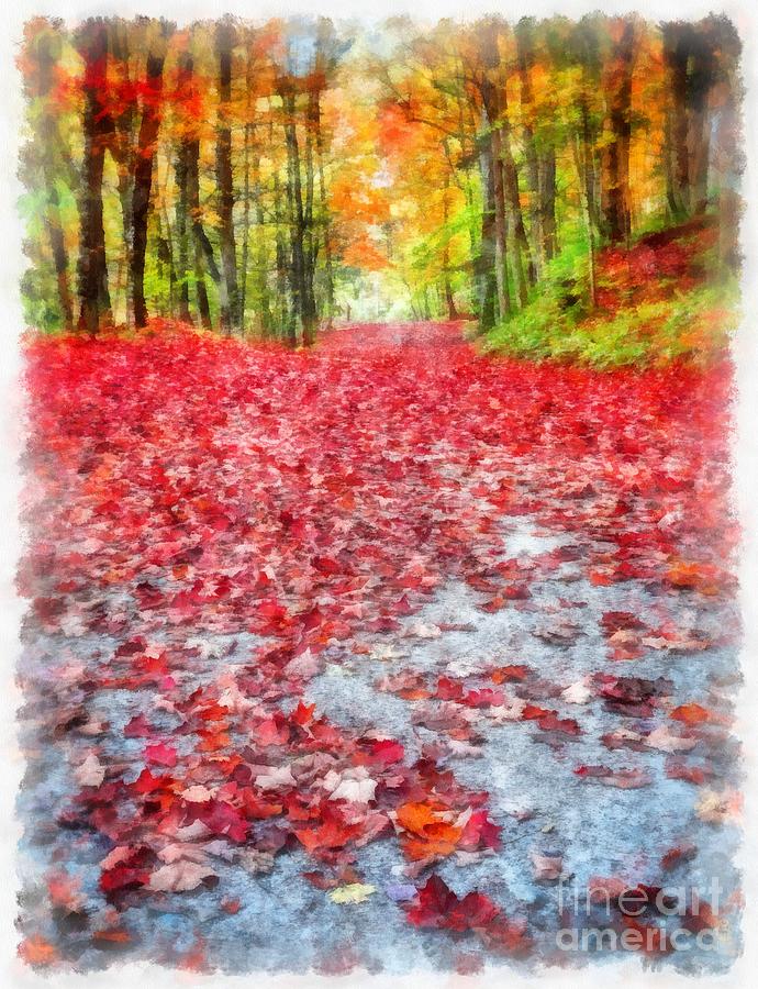 Fall Painting - Natures Red Carpet Watercolor by Edward Fielding