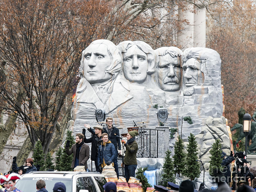 Needtobreathe on Mount Rushmore Float at Macys Thanksgiving Day Parade #1 Photograph by David Oppenheimer