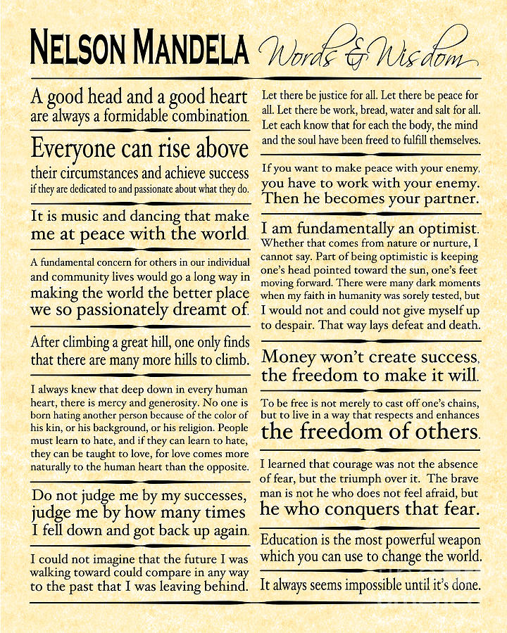 Nelson Mandela Words and Wisdom - Vertical #2 Digital Art by Ginny Gaura