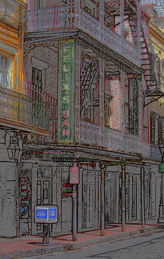 New Orleans - Bourbon Street with Pencil Effect #1 Mixed Media by Frank Romeo