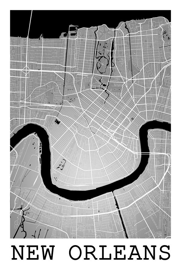 New Orleans Street Map - New Orleans Louisiana USA Road Map Art Digital ...