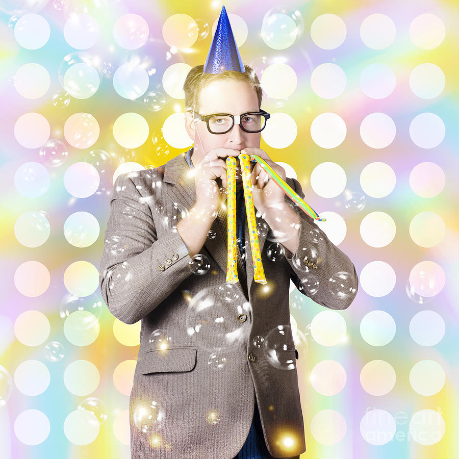 Christmas Photograph - New years eve man celebrating at a countdown party #1 by Jorgo Photography