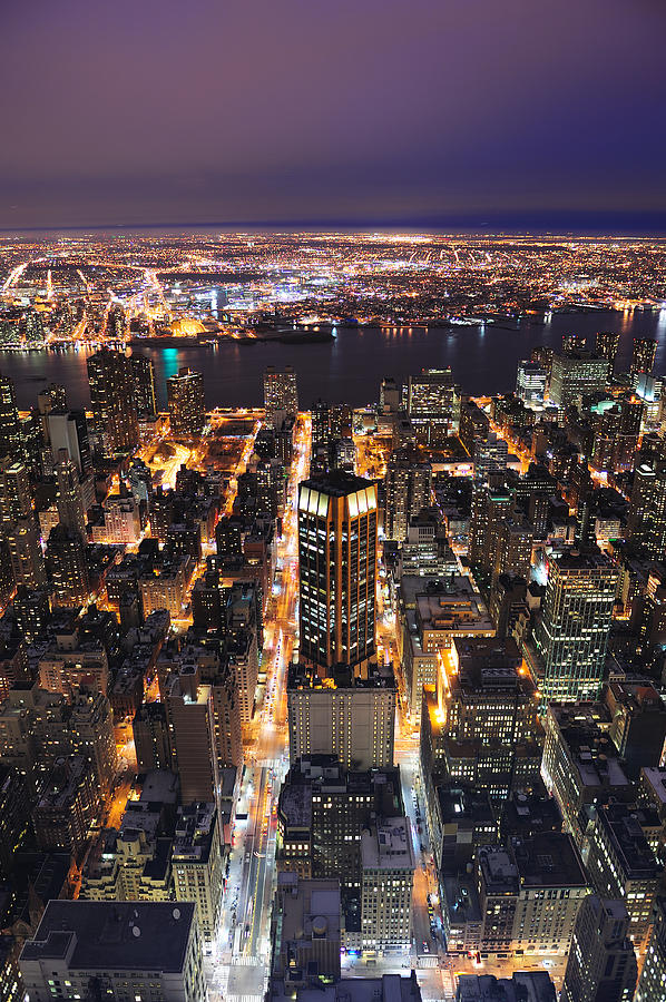 New York City Manhattan skyline aerial view at dusk #1 Photograph by Songquan Deng
