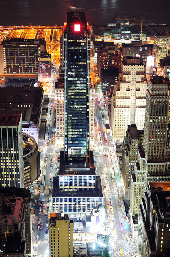 New York City Manhattan street aerial view at night #1 Photograph by Songquan Deng
