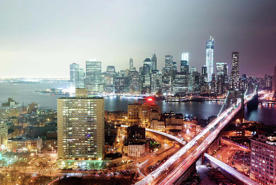 New York City Skyline At Night #1 Photograph by Mundusimages