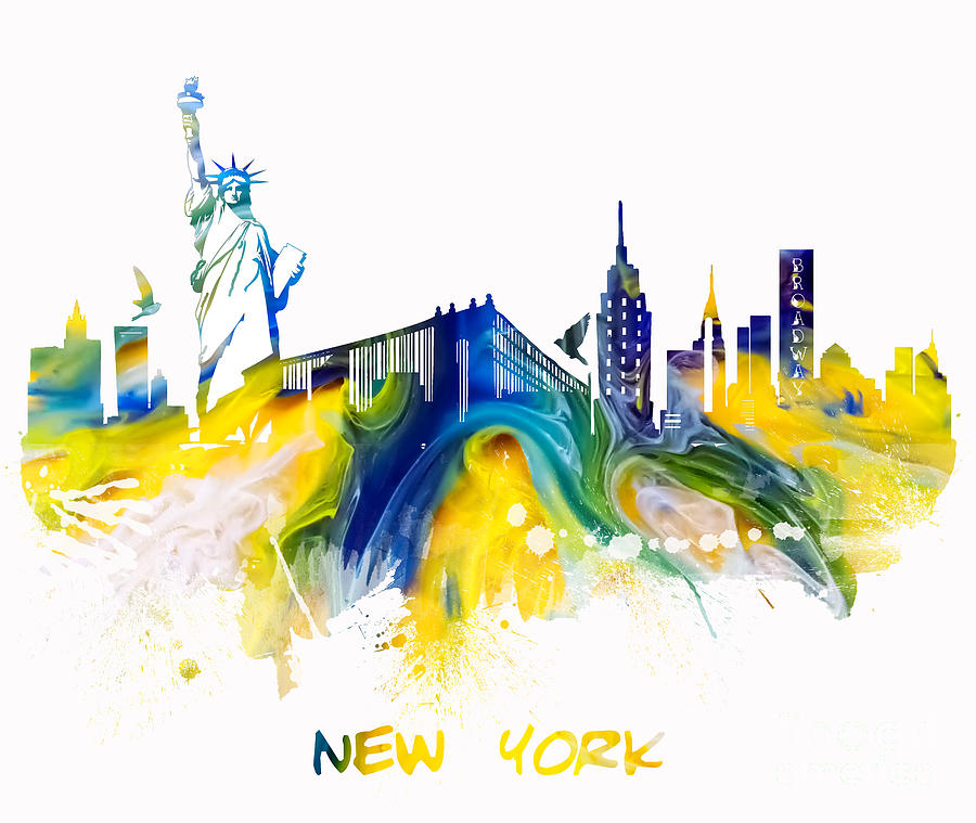 Statue Of Liberty Digital Art - New York City Skyline #1 by Justyna Jaszke JBJart