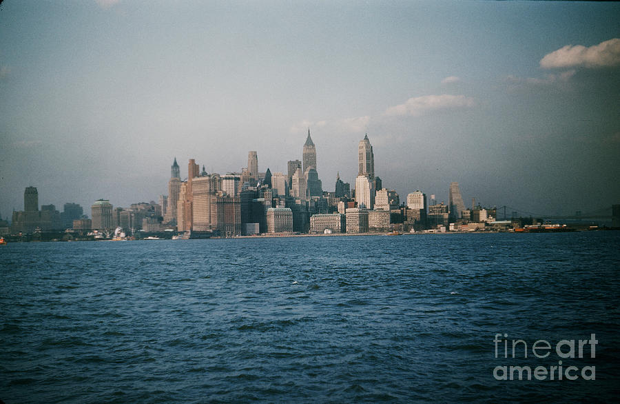 Skyline Photograph - New York skyline as seen from the Circle Line Ferry Manhattan New York City circa 1957 by Monterey County Historical Society