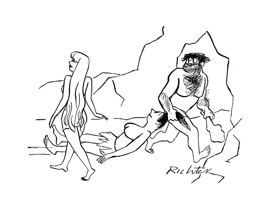 caveman is dragging one woman and sees another whom he likes better. attrac...
