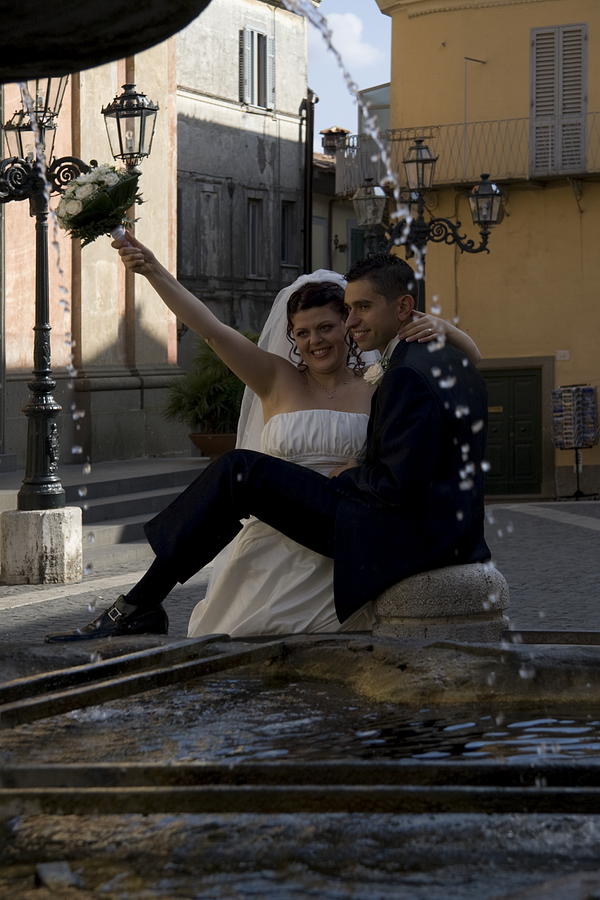 Fountain Photograph - Newly married couple during a shoot in Castel Gandolfo Italy #1 by Ronald Jansen