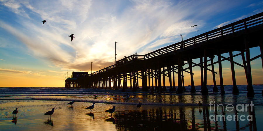 Newport Beach California Pier at Sunset in the Golden Silhouette #1 Photograph by ELITE IMAGE photography By Chad McDermott
