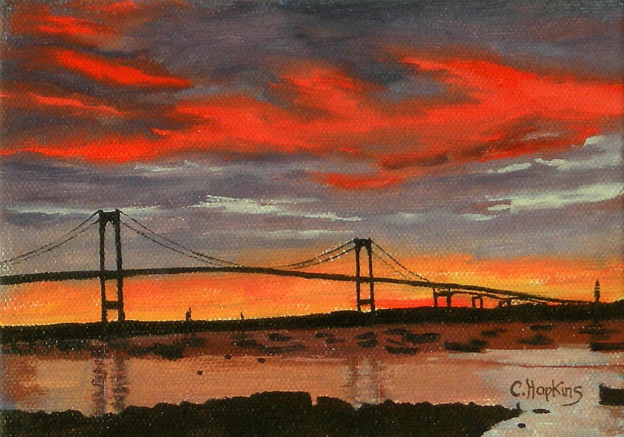 Landscape Painting - Newport Bridge Newport Rhode Island #3 by Christine Hopkins