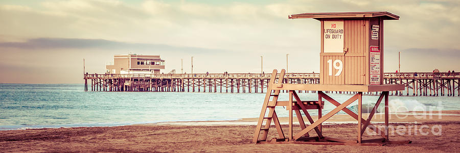 Newport Beach Photograph - Newport Pier and Lifeguard Tower 19 Vintage Picture #1 by Paul Velgos