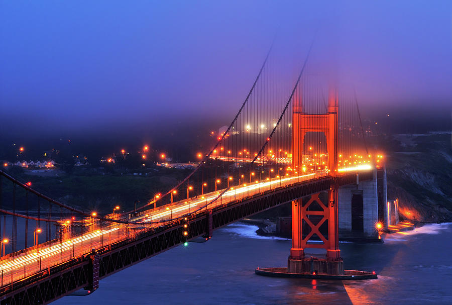 Night Landscape With Golden Gate #1 Photograph by Rezus