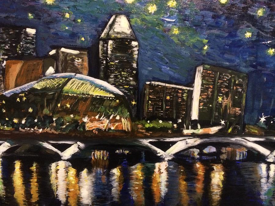 Night on the SG River Painting by Belinda Low