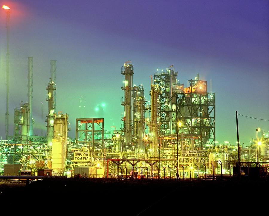 Night View Of An Oil Refinery Photograph By Martin Bondscience Photo