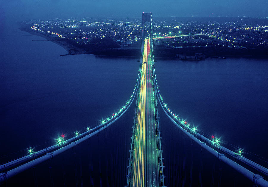 Night View Of Verrazano-narrows Bridge Photograph By Panoramic Images ...