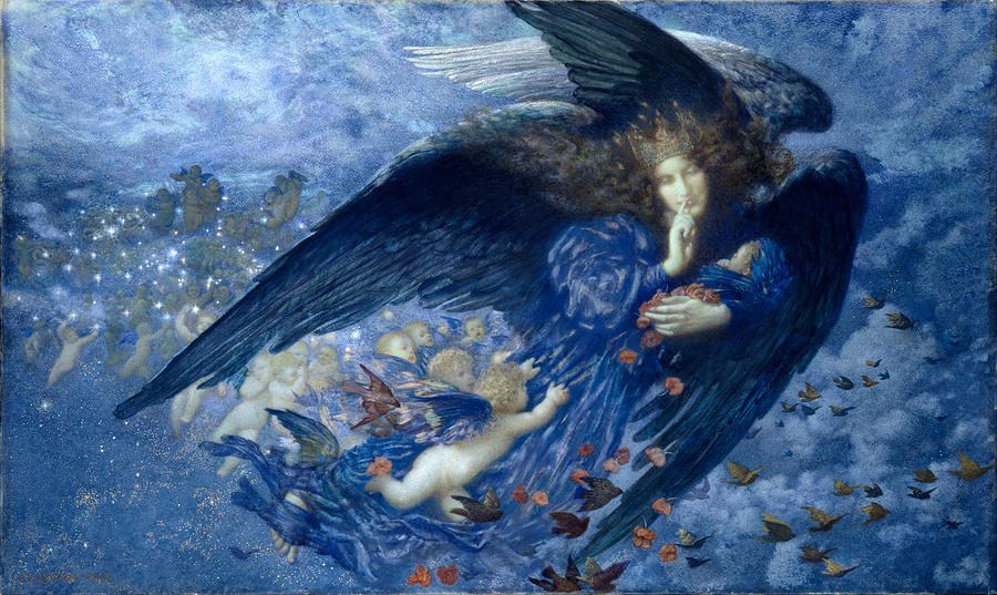 Night with her Train of Stars #4 Painting by Edward Robert Hughes