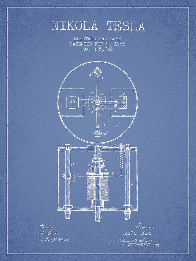 Vintage Digital Art - Nikola Tesla Patent Drawing From 1886 - Light Blue #1 by Aged Pixel
