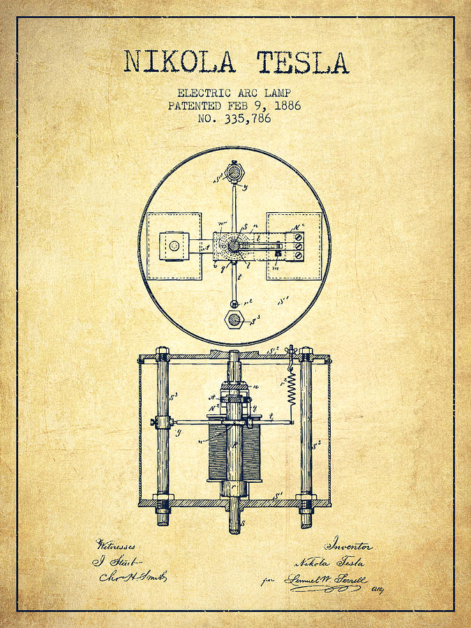 Nikola Tesla Patent Drawing From 1886 - Vintage Drawing by Aged Pixel