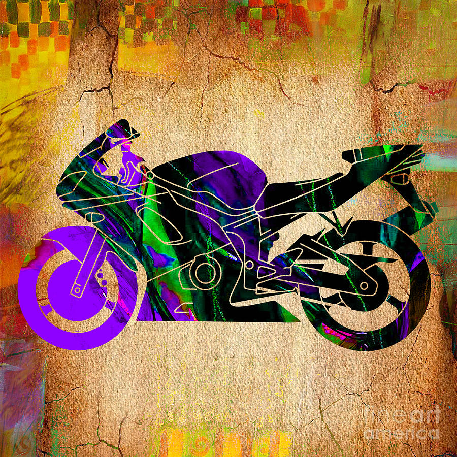 Ninja Motorcycle Painting #1 Mixed Media by Marvin Blaine
