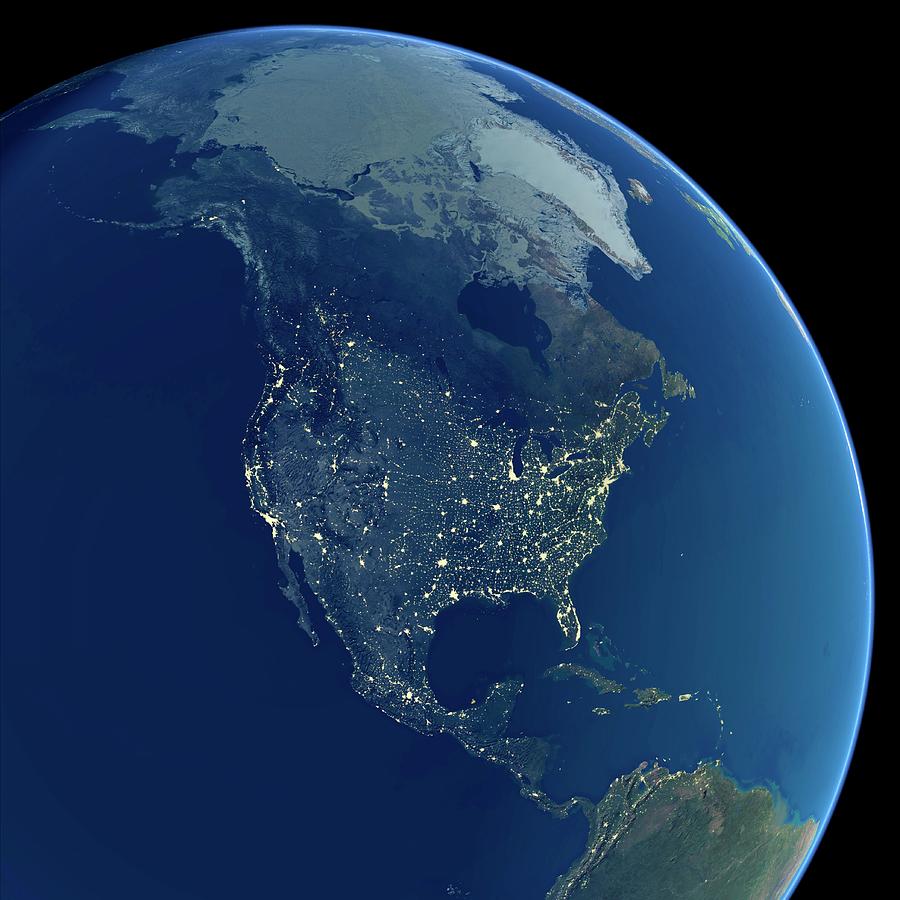 North America At Night Photograph by Planetary Visions Ltd/science Photo Library
